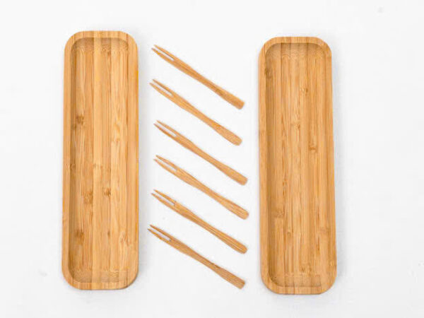Bamboo Appetizer Tray Set with Cocktail Picks